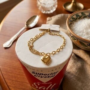 Gold Heart Charm Double-Link Bracelet by